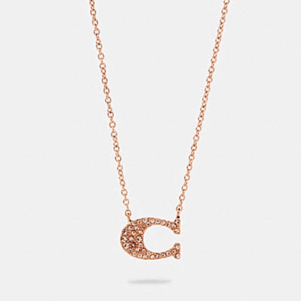 Coach Pave Signature Necklace Rose Gold